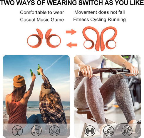 Orange Over Ear Wireless Earbuds with Earhooks Running Bluetooth Earbuds with ear hook Waterproof Small Earphones in Ear Headphones Noise Cancelli...