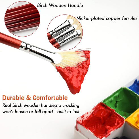 Fan Brush for Painting, 7 Pieces Fan Brush Set with Hog Bristle Natural Hair and Long Wood Handle, Professional Artist Fan Brushes for Acrylic Pai...