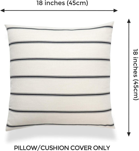 Hofdeco Mid Century Neutral Decorative Pillow Cover ONLY, Black Beige Stripes, 18"x18"...