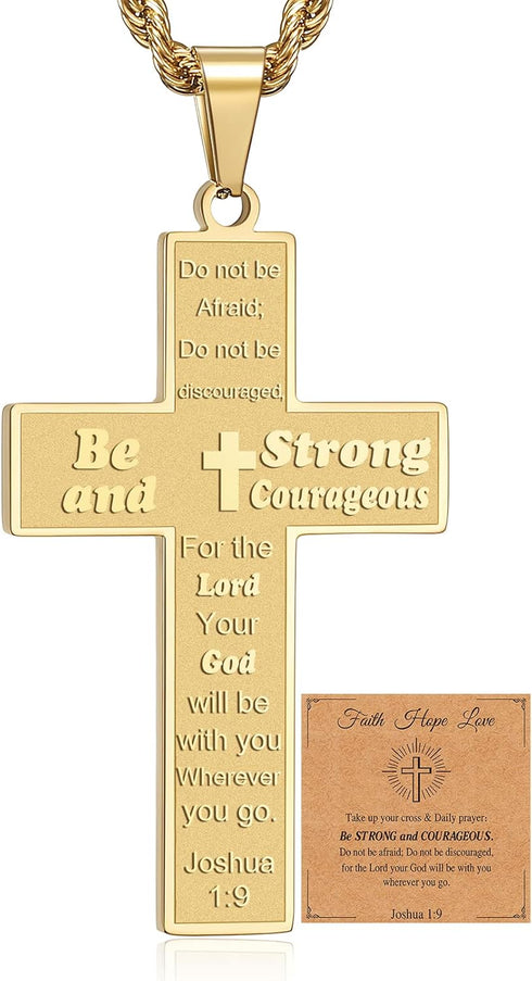 Bible Verse Cross Necklace for Men,Cross Pendant Rope Chain Necklace Baptism Confirmation First Holy Communion Christening Christian Gifts for Boy...
