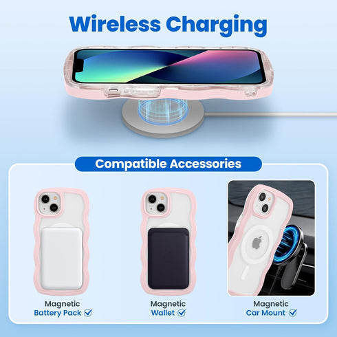 ZCDAYE Cute Curly Wave Case for iPhone 13, iPhone 13 (6.1 inch) Phone Case Compatible with Magsafe, Transparent Slim Shockproof Non-Slip Cover for...