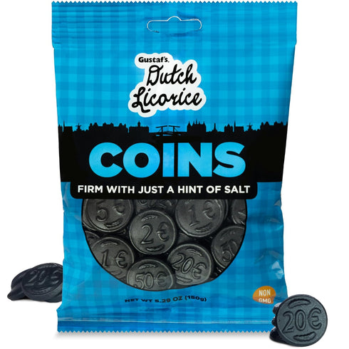 Gustaf's Salted Dutch Licorice Coins - 5.2oz Bag - Salted Black Licorice Coins - Dutch Candy from Netherlands - Salty Black Liquorice Treats...