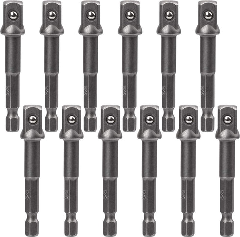 OIIKI 12 Pack 3/8 inch(10mm) Square Socket Adapter Bit Set, Impact Driver Power Bits for Automotive DIY-1/4 Hex Shank...