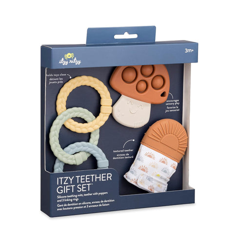 Itzy Ritzy's Teething Gift Set; includes 1 Teething Mitt, 1 Popper Toy & 3 Linking Rings...