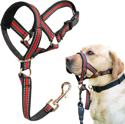 BARKLESS Muzzle Leash for Heavy Pullers, No Pull Stylish Head Halter for Medium Large Aggressive Dogs, Gentle Dog Face Harness Stops Pet Pulling a...