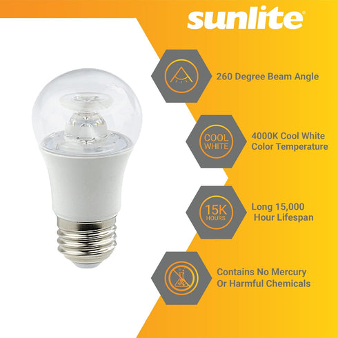 Sunlite 80137 LED A15 Appliance Clear Light Bulb, 6 Watts (40W Equivalent), 450 Lumens, Medium Base (E26), 90 CRI, Dimmable, ETL Listed, Ceiling F...