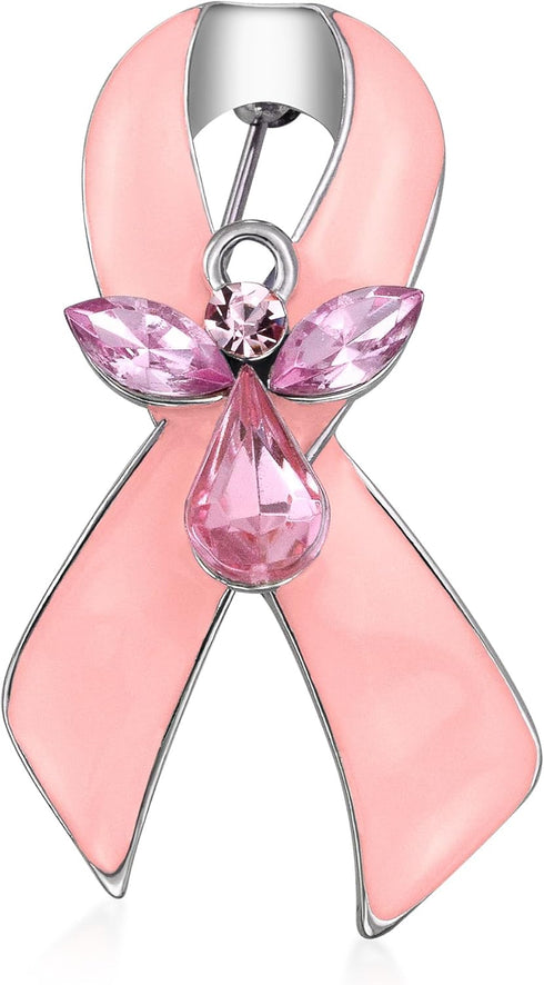 Guardian Angel Cancer Awareness Ribbon Brooch Pin -Yellow Purple Red White Pink Crystal Enamel -Symbol of Support and Survival for Women Silver Pl...