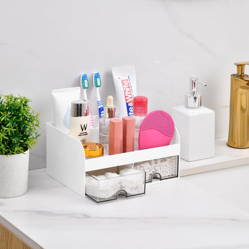 VITVITI Toothbrush Holders for Bathroom Sink, 6 Slots Bathroom Countertop Organizer with 2 Drawers, Plastic Kids Toothpaste Holder Bathroom Counte...