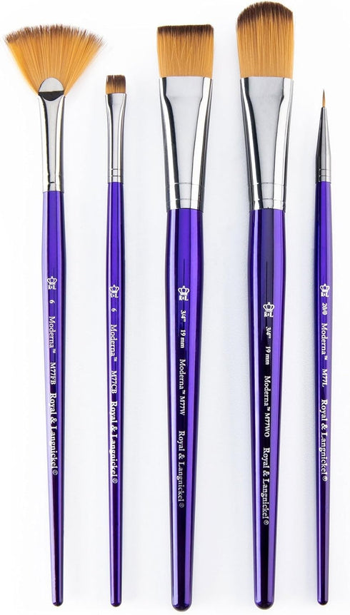 Royal & Langnickel Moderna, 5pc Oval Wash & Blender Brush Set for All Painting Mediums, Includes - Oval Wash, Blender, Fan & Liner Brushes Purple...