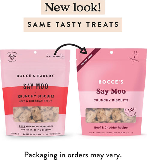 Bocce's Bakery Oven Baked Say Moo Treats for Dogs, Everyday Wheat-Free Dog Treats, Made with Real Ingredients, Baked in The USA, All-Natural Beef ...