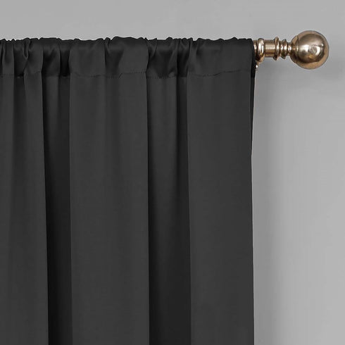 ECLIPSE Tricia Modern Room Darkening Thermal Rod Pocket Window Curtains for Bedroom (2 Panels), 26"W x 63"L, Black...