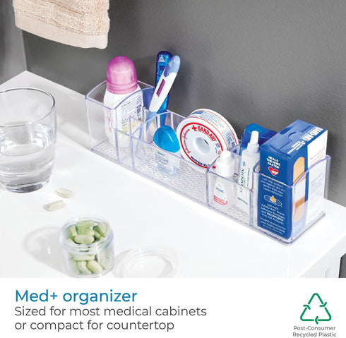 iDesign 43030 Med+ 12" Plastic Divided Vanity Medication and Bathroom Accessory, 12" x 3" x 3.5", Multi-Level Organizer...