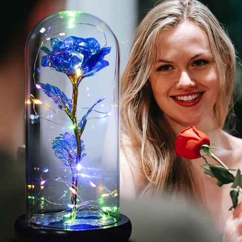 QUELIEN Beauty and Beast Rose,Galaxy Flower Rose Gift for Girlfriend?Glass Flower Roses?Unique Gifts for Women, Christmas, Birthday,Thanksgiving,A...