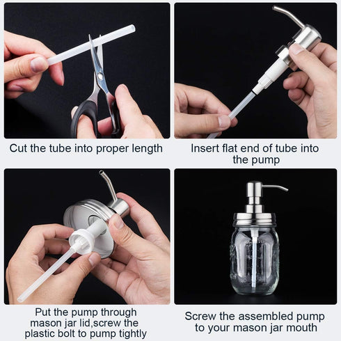 Mason Jar Soap Dispenser Lid and Pump Replacement Brushed Stainless Steel Rust-Proof Leak-Proof for Regular Mouth Size Lid or Modern Farmhouse Soa...