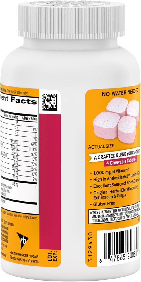 Airborne Vitamin C 1000mg (per Serving) - Very Berry Chewable Tablets (116 Count in a Bottle), Gluten-Free Immune Support Supplement, with Vitamin...