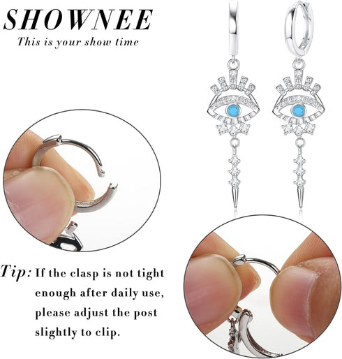 Sanfenly 9 Pairs Evil Eye Earrings for Women 14k Silver Gold Plated Evil Eye Huggie Hoop Dangle Earrings and Stud Earrings Set Dainty White Blue C...