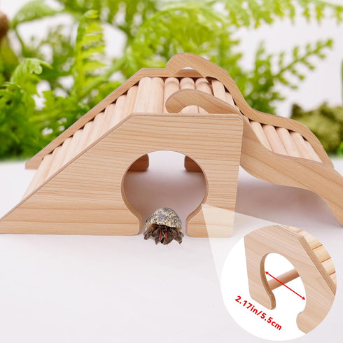 Set of 2 Hermit Crab Hideout with Ramp, Wooden Hermit Crab Climibing Toys, Small Animals Habitat for Hamsters, Aquariums Ladder Bridge Ramp Toy, S...