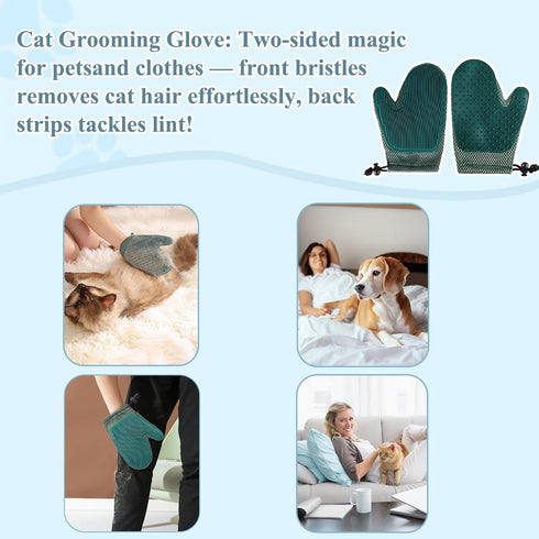 4 Pcs Cat Grooming Kit: Self-Cleaning Slicker Cat Brush, Deshedding Glove, and Cat Corner Massagers for Effortless Shedding, Detangling, and Relax...