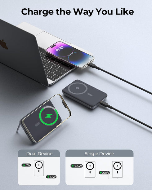 Magnetic Battery Pack 6700mAh for MagSafe, Foldable Kickstand Wireless Portable Charger with 20W USB-C Fast Charging, Only for iPhone 15/15 Plus/1...