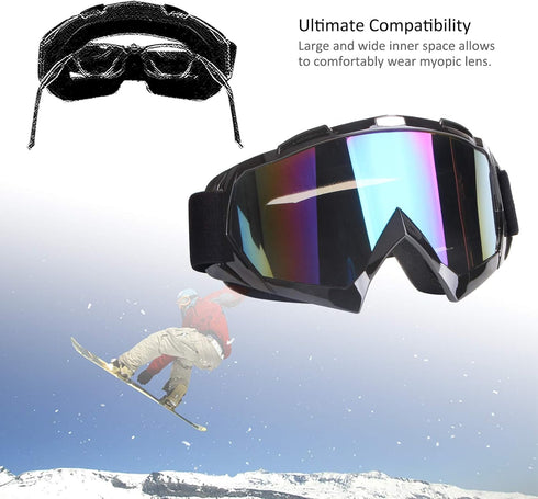 Motorcycle Goggles - Dirt Bike & Motocross Goggles, Windproof & Dustproof, Anti-Scratch, Offroad, PU Resin Frame, Black Frame + Color Lens...