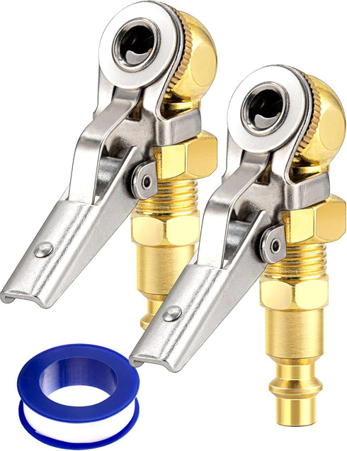 2-Pack 1/4 Inch Female NPT Closed Ball Tire Chuck with Clip, Locking Air Chuck Tire Inflator with Air Chuck Quick Connect, Clip-On Air Chucks for ...
