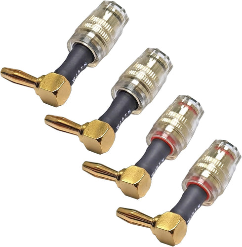 Right Angle Banana Plugs to 4mm Female Banana Jack Speaker Audio Adapter for Spring Loaded Terminals Amplifier Speaker Sound Systems 4Pack (Right ...