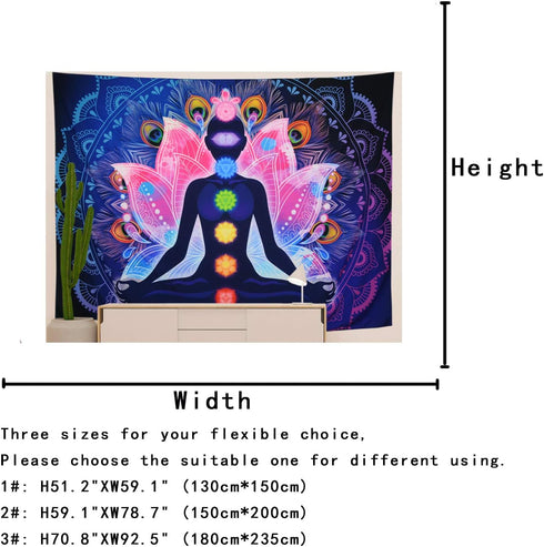 Maccyafst Seven Chakra Yoga Meditation Wall Hanging - Colorful Mandala Indian Hippie Chakra Tapestry for Studio Room (H51.2 W59.1)...
