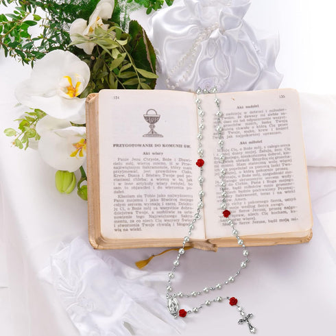 610 Pcs Rosary Pearl Beads Carved Rose Beads Rosary Cross Centerpiece Crucifix Medal, Rosary Making Supplies Silver Jesus Maria Pendant for Rosary...