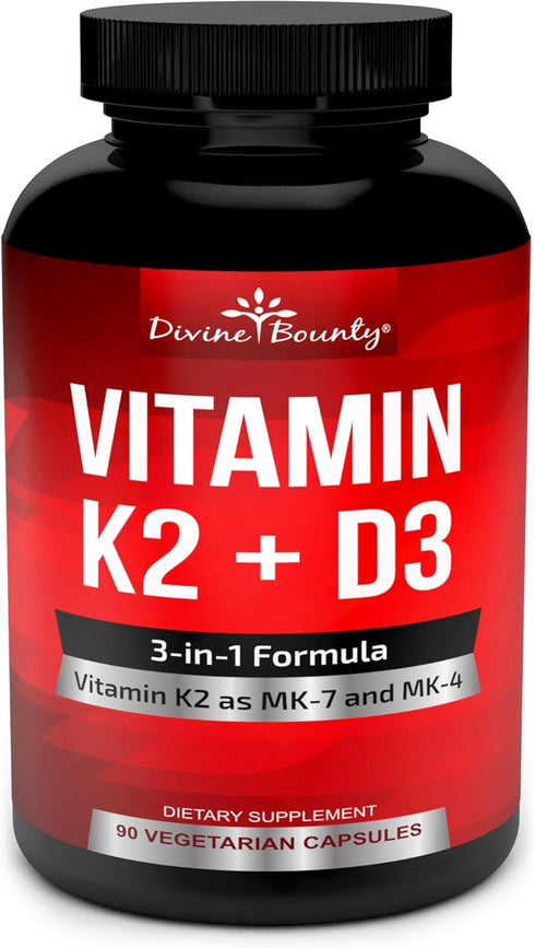 Vitamin K2 (MK7 & MK4) with D3 Supplement - Vitamin K & D as MK-7 100mcg, MK-4 500mcg, and 5000 IU Vitamin D3 3-in-1 Formula - Bone and Heart Supp...