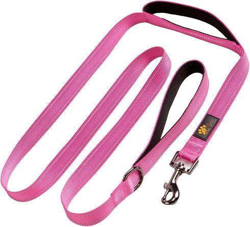 Adityna - Comfortable 6 ft Pink Dog Leash for Small, Medium, Large Dog Breeds - Double Handle Padded with Ultra Soft Neoprene - Heavy Duty, Reflec...