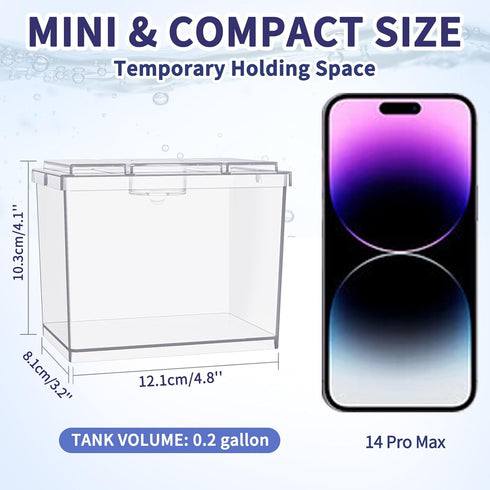 Mini Betta Fish Tank, Small Fish Bowl for Temporary Space, 0.2 Gallon Stackable Cube Tank with Betta Leaf and Gravels for Small Fish, Insect, Shri...