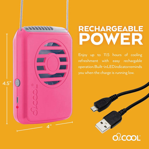 O2COOL Personal Travel Rechargeable Battery Powered Neck Cooling Fan, Single Pack (Pink)...