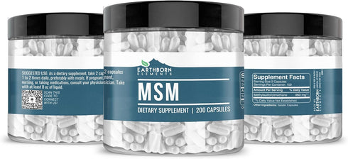 Earthborn Elements Methylsulfonylmethane (MSM) 200 Capsules, Non-GMO, Easy-to-Take Caps...