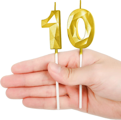 10th Birthday Candles Cake Numeral Candles Happy Birthday Cake Candles Topper Decoration 3D Number Candles Cupcake Topper for Birthday Wedding Ann...