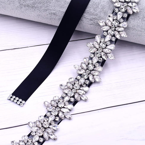 Top Queen Women's Crystal Diamond Bridal Belt Sashes Wedding Belts Sash for Wedding, Black, One Size...