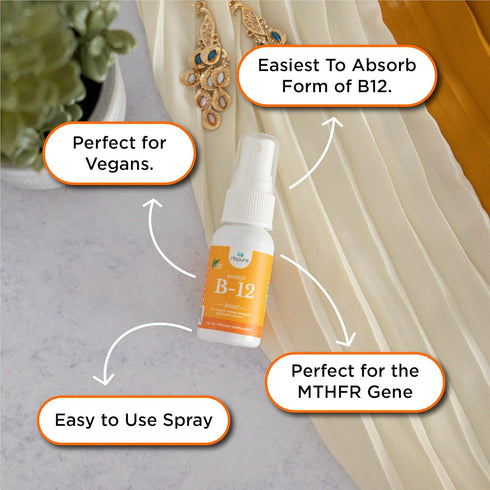 nbpure Organic & Vegan Vitamin Methyl B12 Spray – Natural Energy, Mood, & Nerve System Support for Women, Men, Kids – 500mcg Liquid Methylcobalami...