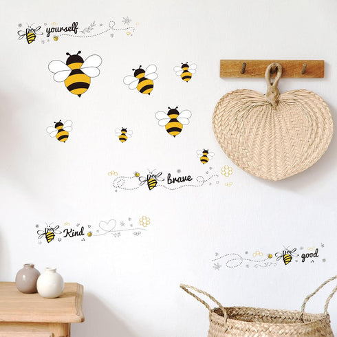 12 Pcs Bee Gnome Wall Decals Honey Bee Window Decor Clings Vinyl Inspirational Quotes Wall Window Sticker for Kitchen Office Fridge Decoration Par...
