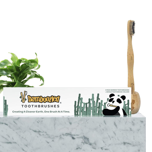 Bamboozled | Bamboo Toothbrush | BPA Free | Charcoal Infused Soft Bristles | Environmentally Friendly & Biodegradable | Set of 4 | with Bamboo Too...