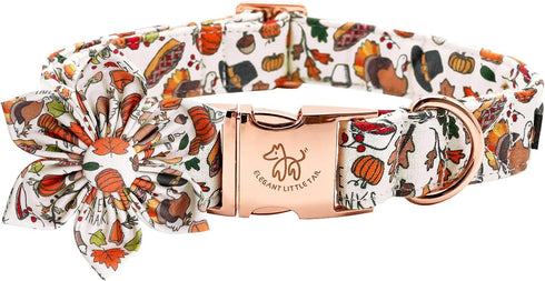 Elegant little tail Dog Collar with Flower, Fall Dog Collar Thanksgiving Turkey Flower Collar Dog Girl Pet Collar Dog Collars for Medium Dog...