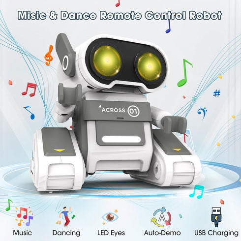 Robot Toys for Kids, 2.4Ghz Remote Control Robot Toys with Auto-Demonstration, Dance Moves, Music and LED Eyes, RC Robot Toys Gift for 3-12 Year T...