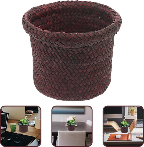 NUOBESTY Round Seagrass Planter Basket: 5.5x7.1" Woven Flower Pots Cover Plant Pots Containers - Wicker Plant Pot Basket Desktop Sundries Containe...