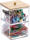 BTSKY Clear Stackable Paper Clip Holder with Bamboo Lid 2-Layer Paperclip Box Thick Acrylic Office Supply Accessory Organizer Square Small Storage...