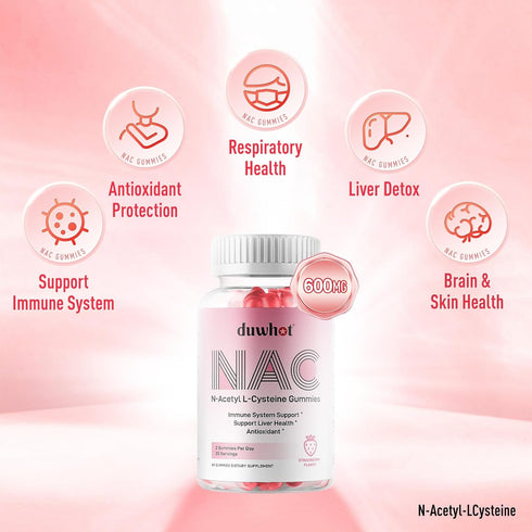 NAC Gummies 600mg, N Acetyl Cysteine Supplement NAC Chewable for Antioxidants & Immune Support, Lung & Liver Health, Natural Strawberry Flavor, 60...