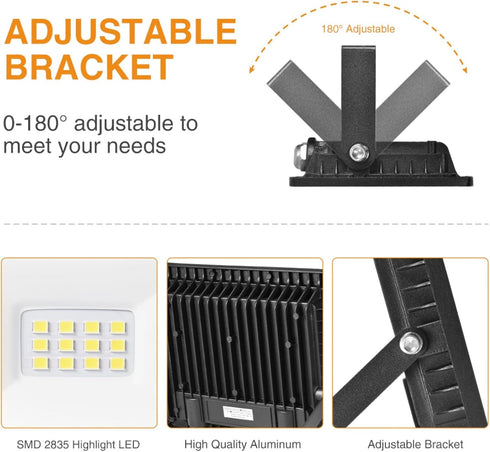 10W LED Flood Lights Outdoor, IP66 Waterproof Security Lights Fixture, 6500K Hardwired Wall Lamp, 700Lm Ultra Thin Work Light, 120° Beam Angle LED...