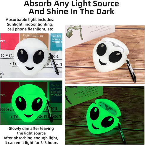 Compatible with AirPods Case Cover with Cleaner Kit, Luminous 3D Alien Case for AirPods 2nd/1st Generation, Cute Funny Anime Soft Silicone Shell P...