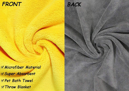 Dog Bath Towel - Super Absorbent Microfiber Dog Towel for Small Dogs and Cats, Yellow & Grey 11.8" x 23.6"...