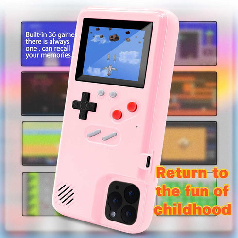 Game Console Case for iPhone, Retro Protective Cover Self-Powered Case with 36 Small Games,Full Color Display,Video Game Case for iPhone 15 Plus (...