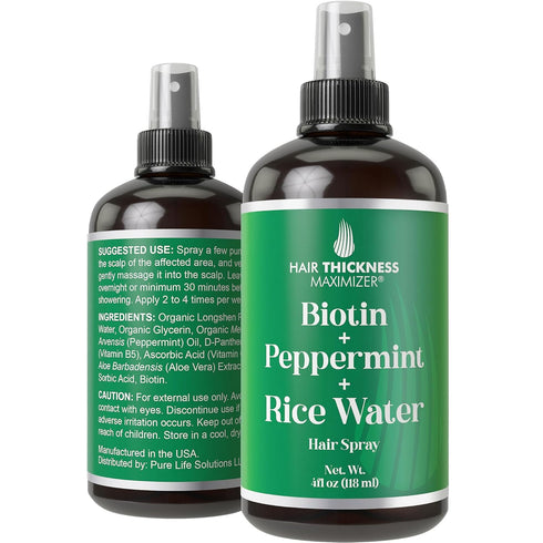 Biotin + Peppermint Oil + Rice Water Spray For Hair Growth. Vegan, Leave In Conditioner Serum Spray For Women, Men. Thickening, Moisturizing, Stre...