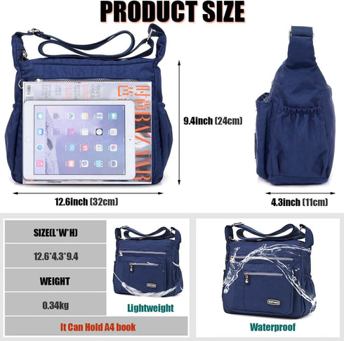 Crossbody Bag for Women, Multi Pockets Waterproof Nylon Shoulder Handbag, Lightweight Crossbody Purse for Ladies...