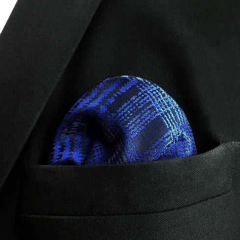 SHLAX&WING Scottish Plaid Mens Silk Pocket Square Blue Designer for Suit Jacket...